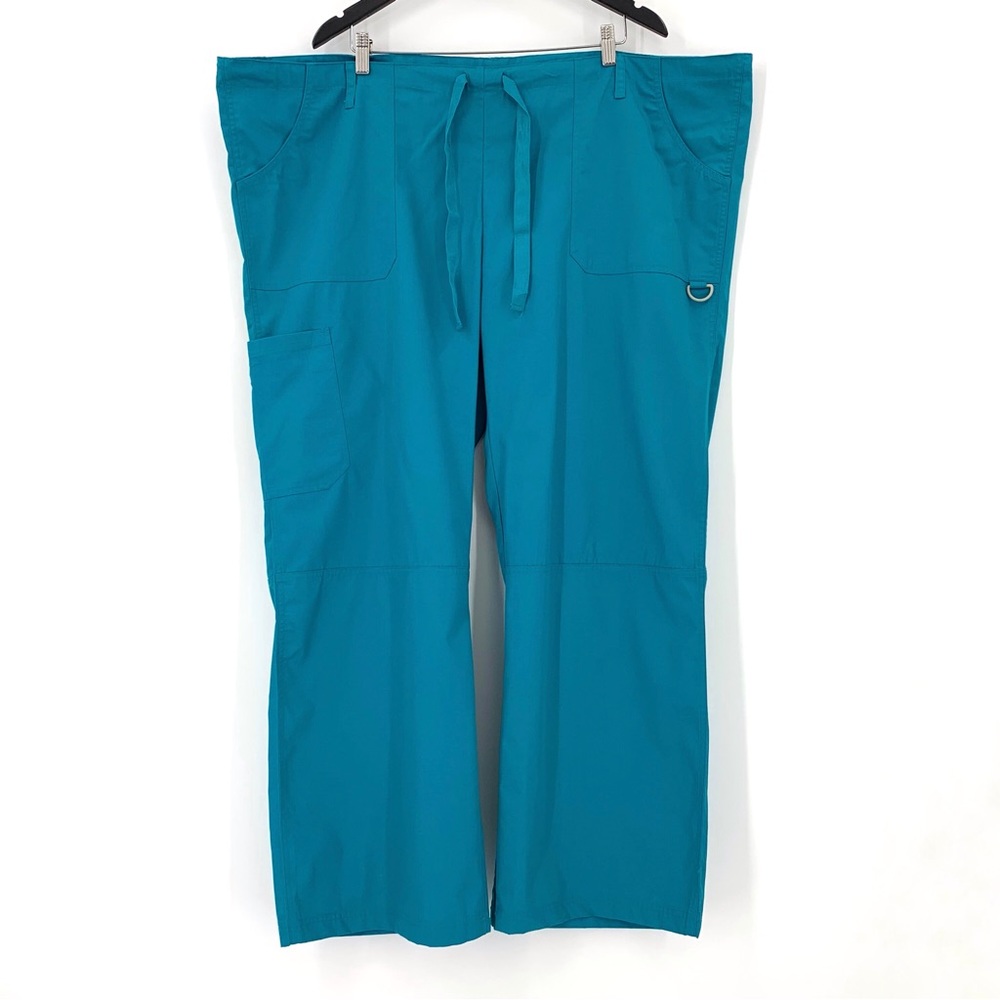 Adar Teal Blue Low-Rise Drawstring Universal Cotton Blend Scrub Pants, 3X